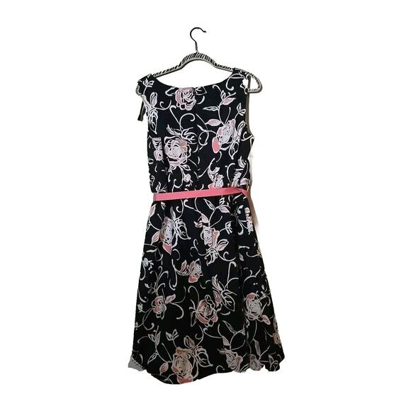 Dressbarn Black Floral Print Tie Waist Sleeveless Casual Dress Womans Size 18 - Picture 2 of 4